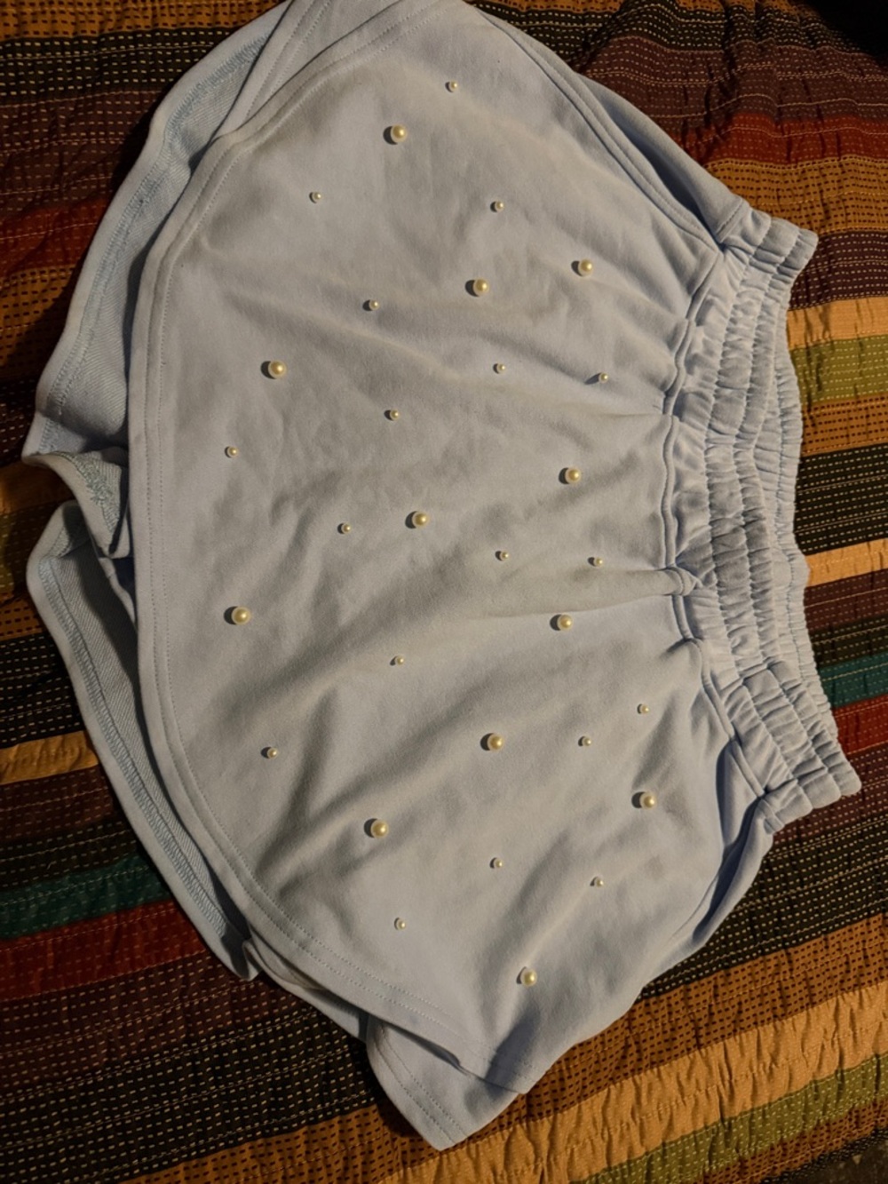 Peach Love California Light Blue Pearl Embellished Shorts